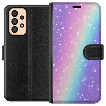 Kompatibelt Lommeboketui til Samsung Galaxy A33 5G Rainbow-farget pastellbakgrunn med hvite stjerner og gnistrende prikker i myk overgang