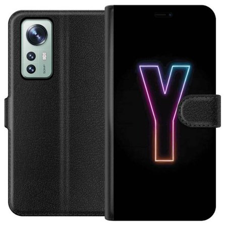 Kompatibelt Plånboksfodral till Xiaomi Xiaomi 12 Minimalistisk neonbokstav Y i färgskiftande ljus mot svart bakgrund