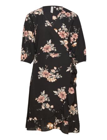 Carlux Celi 3/4 Wrap Calf Dress Aop Black ONLY Carmakoma