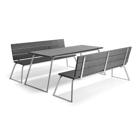 Möbelgrupp ARCTIC, 1 bord, 2 parkbänkar med ryggstöd