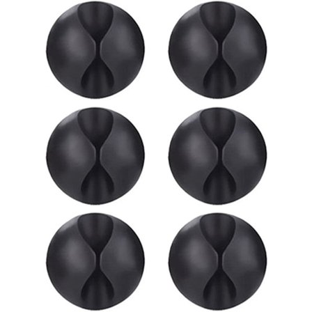 Svart, 6-pak kabelklips for skrivebord Multi X-kabel til USB-strøm