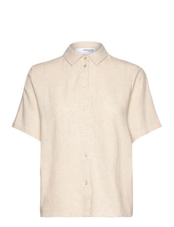 Slfviva- Marita Ss Shirt B Kortermet Skjorte Creme Selected Femme*Betinget Tilbud