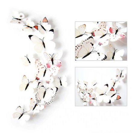 12-pakkaus perhoset 3d seinätarran seinäkoriste seinäkoriste valkoinen