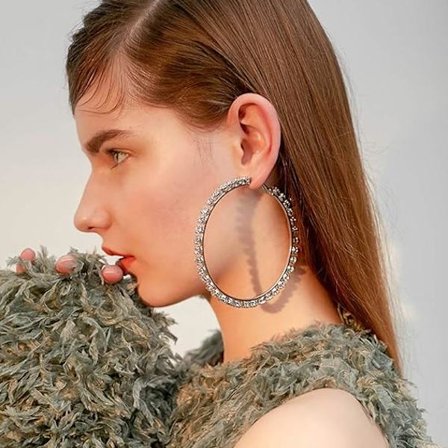 Stora strass cirkel creol örhängen Stora kristall creol örhänge