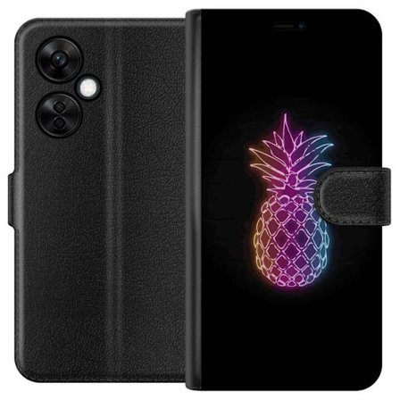 Kompatibelt Lommeboketui til OnePlus OnePlus Nord CE3 Neonlysillustrasjon av ananas i fargerikt lys mot svart bakgrunn