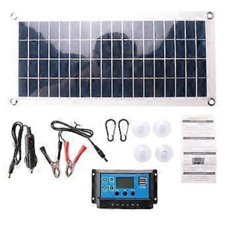 30W Fleksibelt Solcellepanel Solceller for Bil Bobil Båt Hjem Tak Van Camping Solcellebatteri, 10A Solcellekontrollermodul