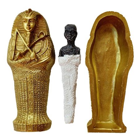 Muinainen egyptiläinen hartsiarkku, jossa on muumio-patsas Egyptin faaraopatsas Miniatyyri askartelu uhrirekvisiitta Keräilevä kodinsisustuslahja