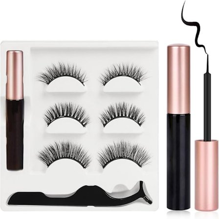 3-pack Återanvändbara Magnetiska Ögonfransar Kit med Eyeliner, Naturligt 3D-utseende_tfrf