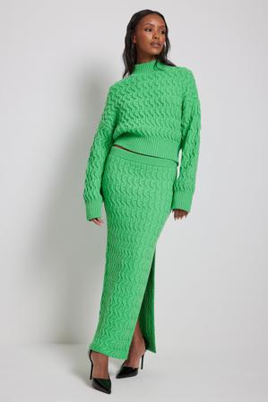 NA-KD Trend Jupe mi-longue en maille torsadée - Jupes mi-longues fendues - Vert - Small