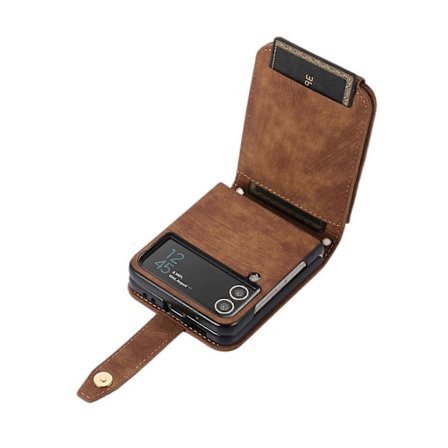 Läderfodral Kompatibelt Samsung Galaxy Z Flip 4 Med Kortfack & Crossbody-Snodd, Telefonväska Telefonplånbok
