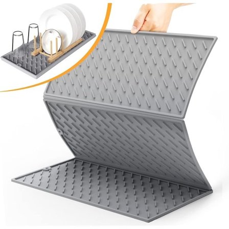 IC Silikoninen tiskialusta, 24” x 16”, tiskialusta, kolminkertainen suuri tiskialusta keittiötasolle, lämmönkestävä kuumakattila-alusta, harmaa