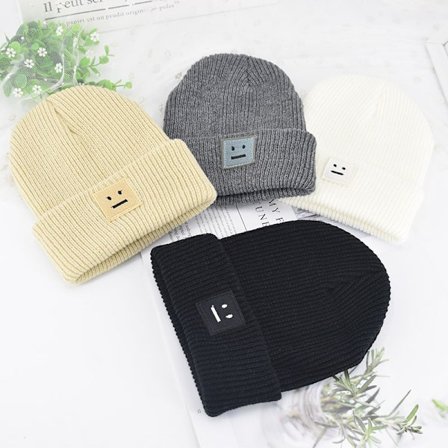 Vinterlue firkantet smil ull strikket lue (1 stk)(svart)