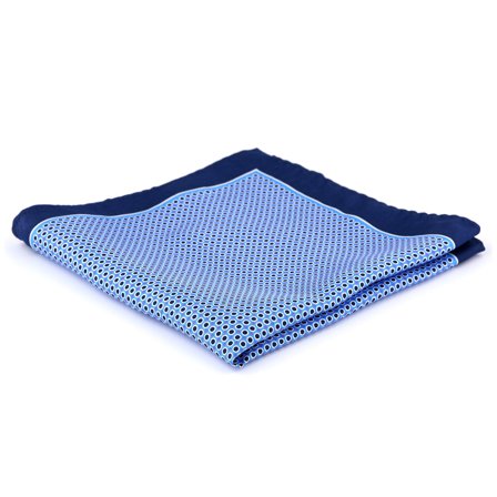 Niebieska jedwabna poszetka w kropki dla mężczyzn - Wzorzyste poszetki