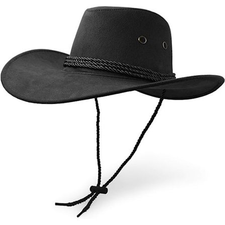 Cowboyhat, Solhat Faux Felt Læder Suede Rejsehat Western Hat Udendørs Solbeskyttelse, Sort