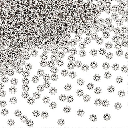 600 st Flower Spacer Beads Blommiga Lösa Pärlor Daisy Metall Spacers Metallpärlor Antik Silver Kronblad Pärlor