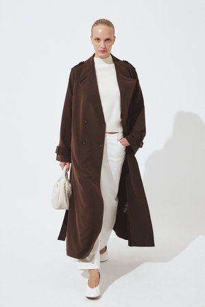 NA-KD - Lang trenchcoat - Trenchcoats - Brun - EU 44