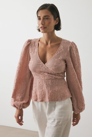 NA-KD Overlap Wide Sleeve Blouse - Bluser - Pink - XS (EU 32)