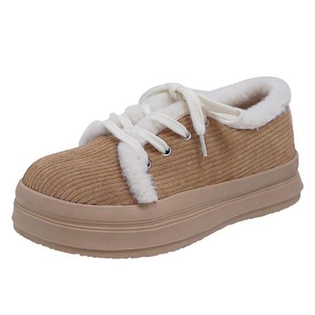 Modesneaker Med Rund Tå För Kvinnor Med Tjock Botten Plyschfodrade Skor