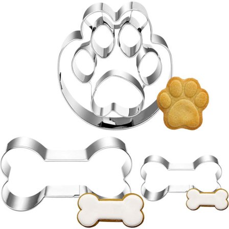Ben, tass, kakformar, 3-delars, rostfritt stål, hundtass, präglad, kakform, presenter till hundgodis eller godsaker, bakning och
