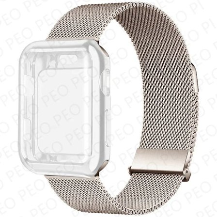 Milanese Loop+Fodral För Apple Watch Armband 45mm 44mm 38mm-42mm 41/40mm Metall Magnetiskt armband iwatch Serie 9 8 7 6 5 4 3 SE Rem