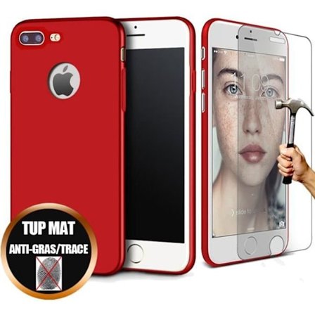 Skal och Härdat Glas - Apple - iPhone 7 Plus - Röd - Stötsäker - Ultra Hållbar