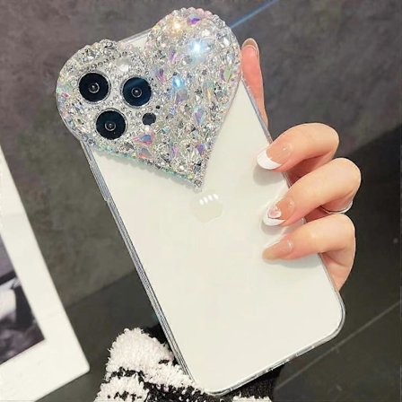 Kompatibel med iPhone 15 Pro Max deksel for kvinner jenter Luksus Bling Rhinestone 3D Diamant Kjærlighet Deksel Søt Rosa Glitter Sparkle Beskyttende 