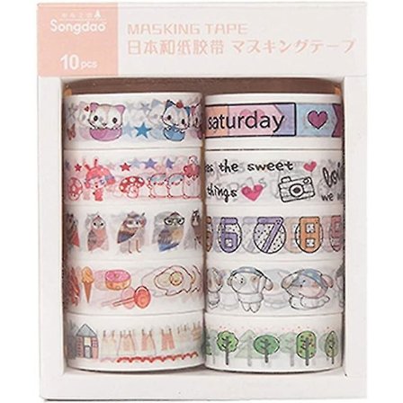 10 Rullar Washi Tejp Set Dekorativ Lim DIY