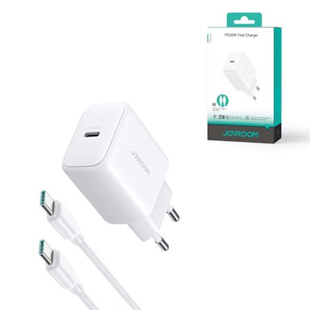 Joyroom PD 20W USB-C snabbladdare med 60W USB-C till USB-C-kabel, 1m - Vit
