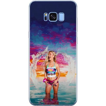 Kompatibelt Mobildeksel til Samsung Galaxy S8 Blond kvinne i fargerik strandantrekk som leker i havet ved solnedgang