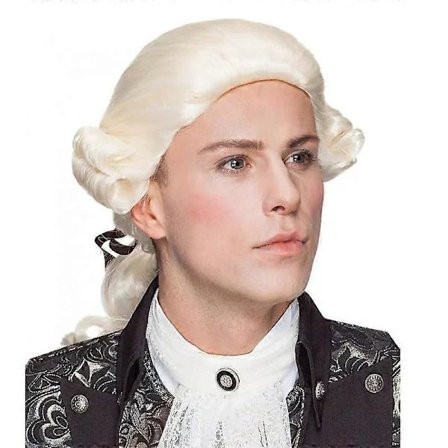 Domare Kolonial Paryk Mand Lang Bølget Beige Paryk Washington Halloween