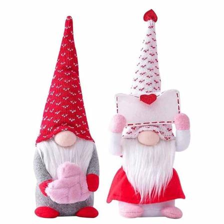 2 stk. Valentinsdag Dekorative Nisser, Håndlavede Valentins Nisser Plys Dekorationer, Mini Valentin