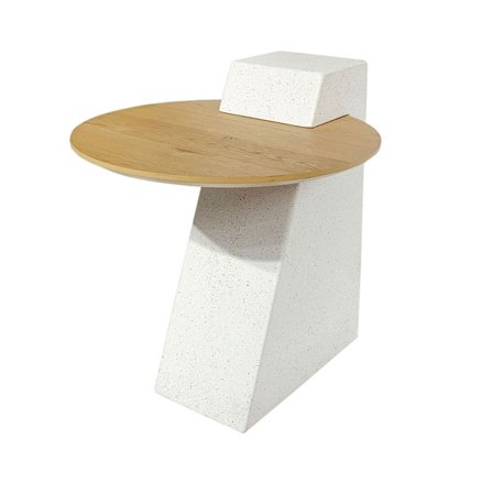 Asymmetrisk sidebord, egetræsfiner og beton, 51x45x51 cm