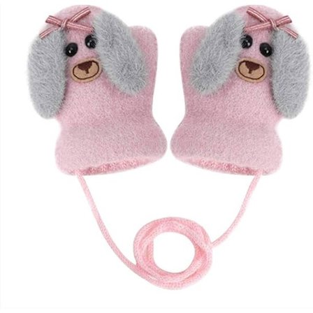 Baby og småbørns varme luffer magiske stræk luffer handsker på snor drenge piger strikkede handsker fortykke fleece foring nyfødte luffer fuld finger 