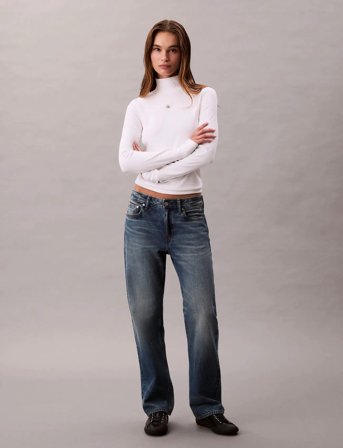 Calvin Klein Jeans Ls Woven Label Turtleneck - White - XS