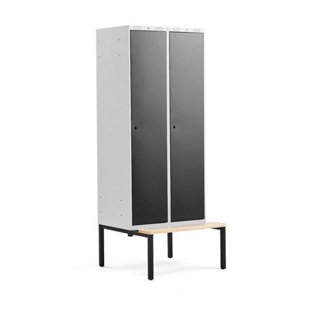 Clothes locker CLASSIC, bench seat, 2 modules, 2120x800x550mm, black