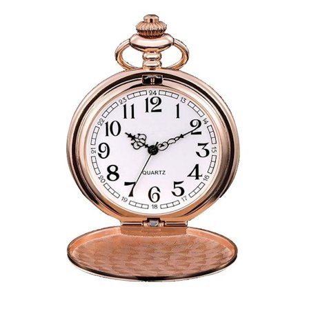 Herreklokke med kvarts, hvit urskive og kjede