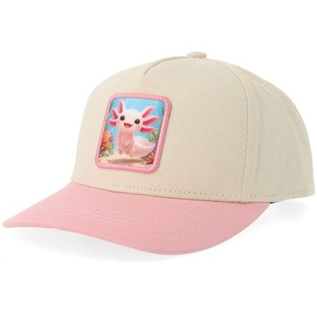 Iconic - Vit unconstructed Keps - Kids Cute Axolotl Pink Patch Cute Axolotl Patch White/Pink A-Frame Adjustable @ Hatstore