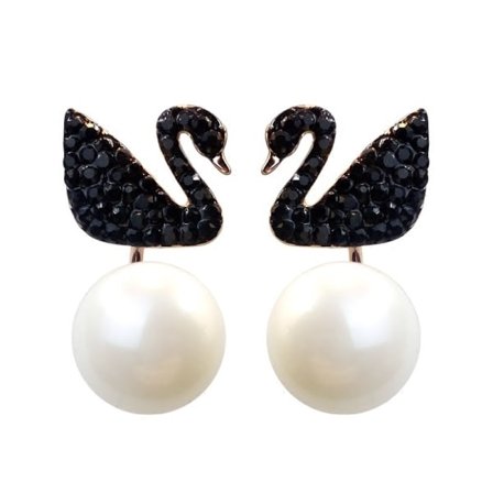 Simple Black Swan Pearl Drop Earrings