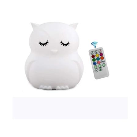 Godnatt Uggla nattlampa uggla för barn med batteri LED barnrumslampa med färgbyte tillverkad av BPA-fri silikon, vit