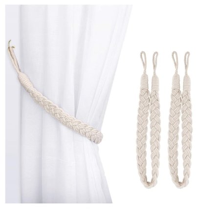 2-pak bomullsrep gardinholdere, vevd bomull dekorative gardiner