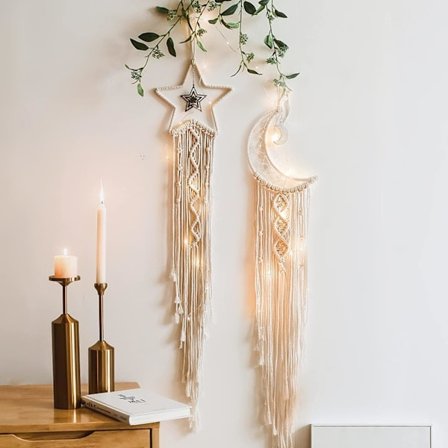 2 Star and Moon Dream Catchers, Christmas Decoration, Boho Dream Catcher, Nursery Decoration, Home Decor, Wall Decor, Bedroom Decoration