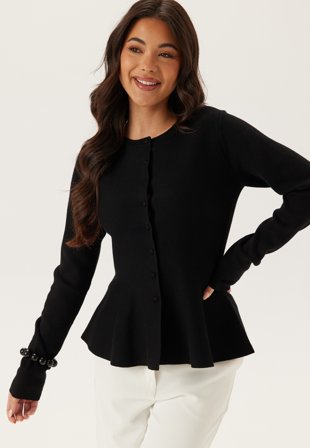 Bubbleroom - Knitted Peplum Cardigan - Black - Kläder