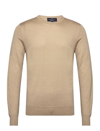 Gmd Merino Silk Crew Strikkegenser M. Rund Krage Beige Hackett London*Betinget Tilbud