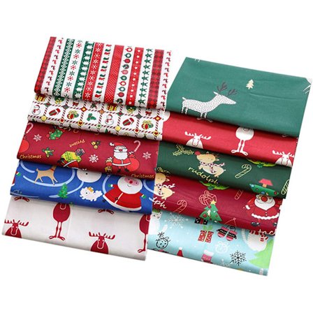 Julebomullsstoffbunt, 10 stykker juletema stoff Julefett sesong Tegneserie Quiltet bomull
