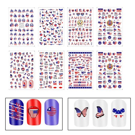 Isänmaalliset kynsitarra-arkit, itseliimautuvat kynsikoristeet, Amerikan liput, kynsikoristeet naisille ja tytöille, tee-se-itse kynsisalonki, 8 