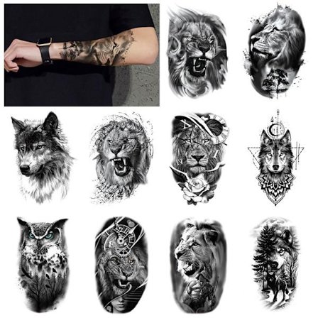 Djur Svartvitt Arm Vattentäta Tatueringsklistermärken