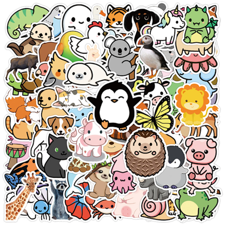 100 stk. Søte dyreklistremerker for barn, vannflaske-klistremerker vanntett vinyl Hydroflask telefon skateboard laptop