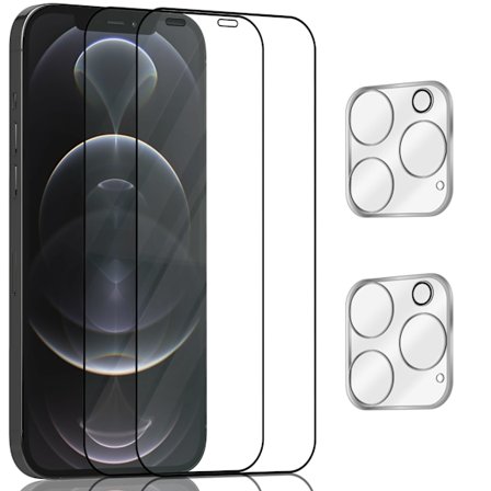 2-Pack Iphone 12 Pro Max Skärmskydd & 2-Pack linsskydd - Härdat Glas 9H - Super kvalitet 3D