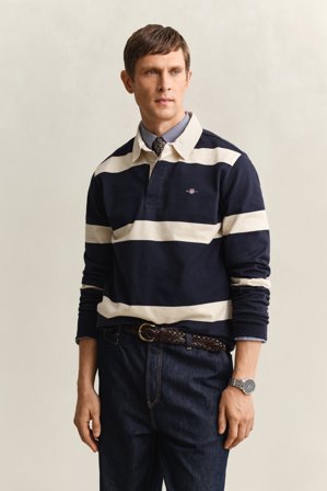 GANT Herren Gestreiftes Rugger (XXL) Marineblau