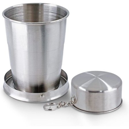 Sammenklappelig Rejsekrus med Nøglering - Rustfri Foldbar Kop til Vandreture, Picnic, Udendørsaktiviteter (150ml)